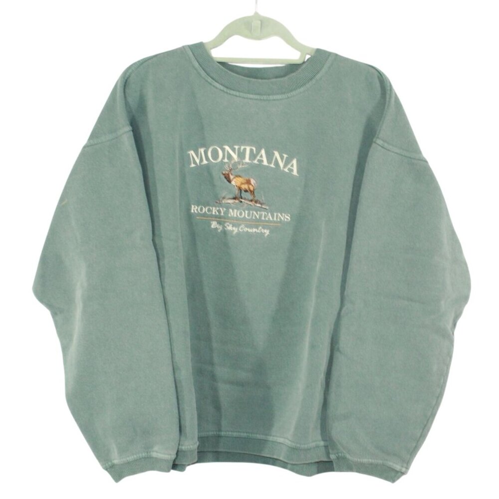 Lakeshirts Montana Big Sky Country Sweatshirt Mens Size L Green Retro Naturecore